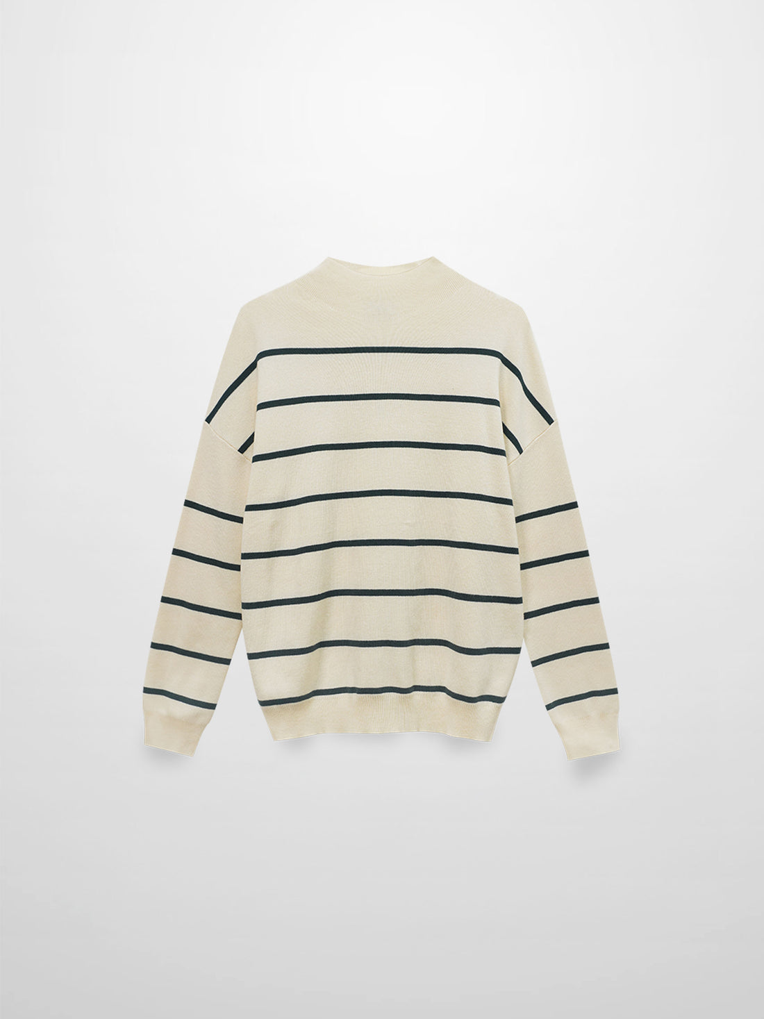 Mock Neck Thin Knit Sweater-Cream/Green
