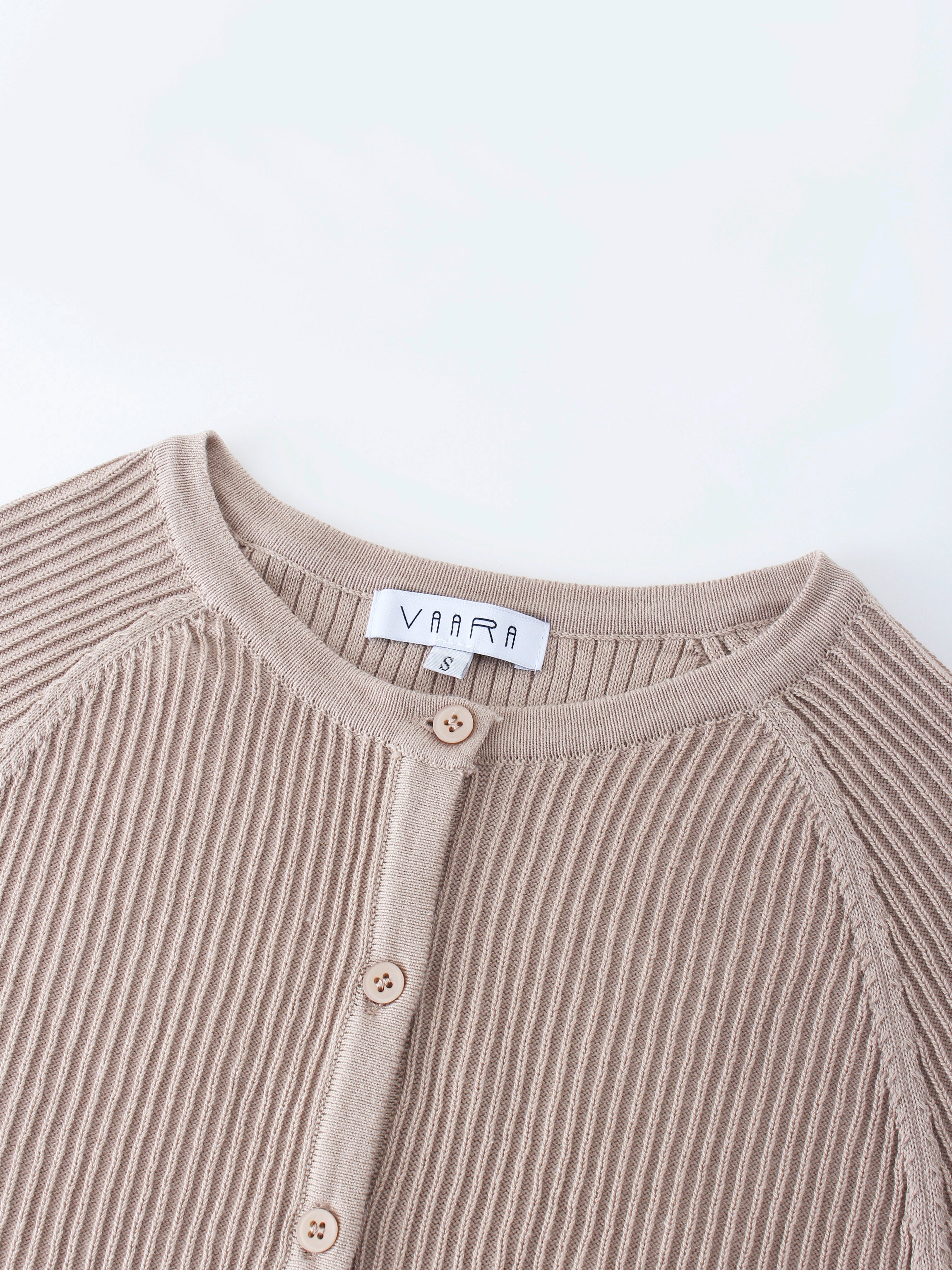 Ribbed Knit Cardigan-Tan