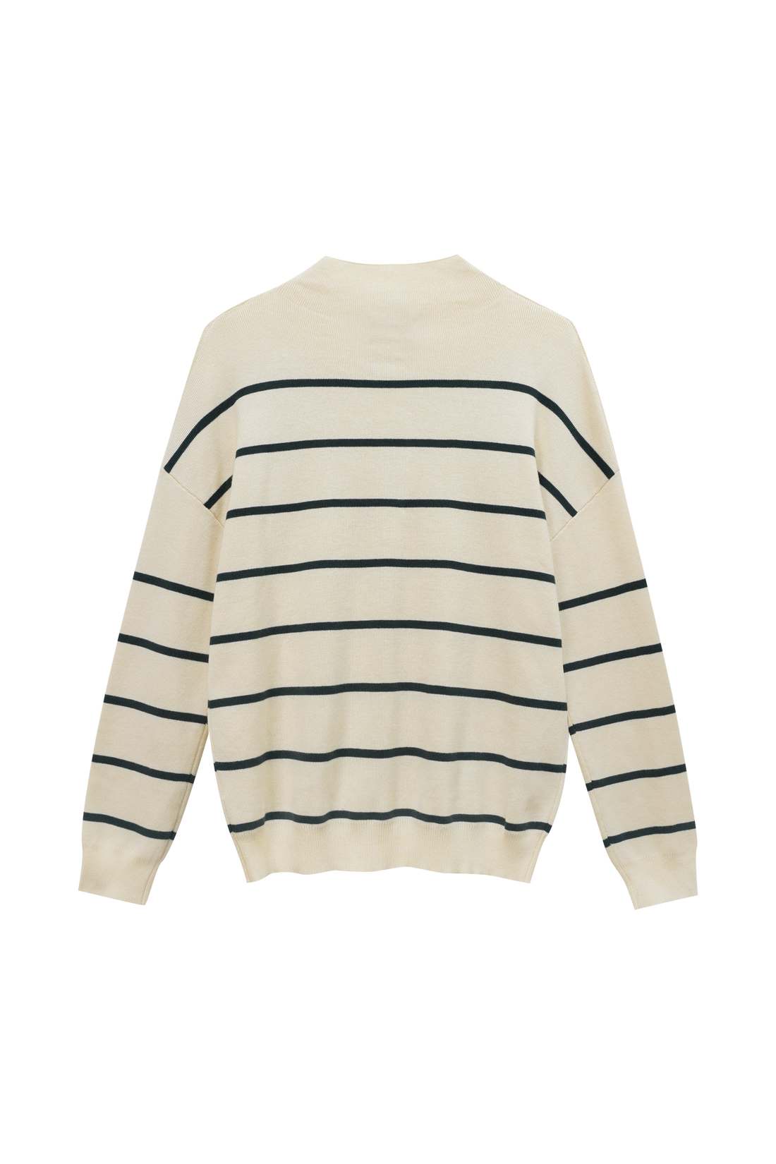 Mock Neck Thin Knit Sweater-Cream/Green