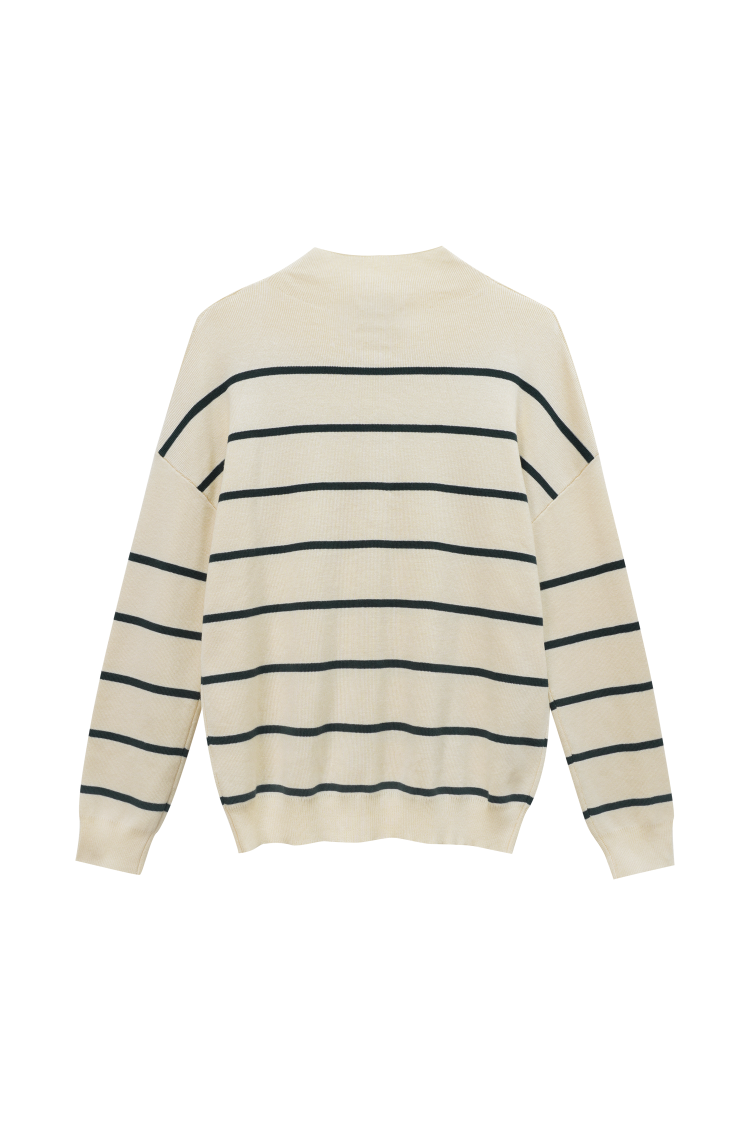 Mock Neck Thin Knit Sweater-Cream/Green