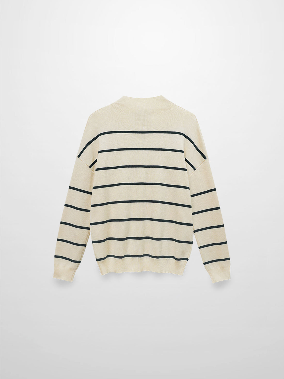 Mock Neck Thin Knit Sweater-Cream/Green