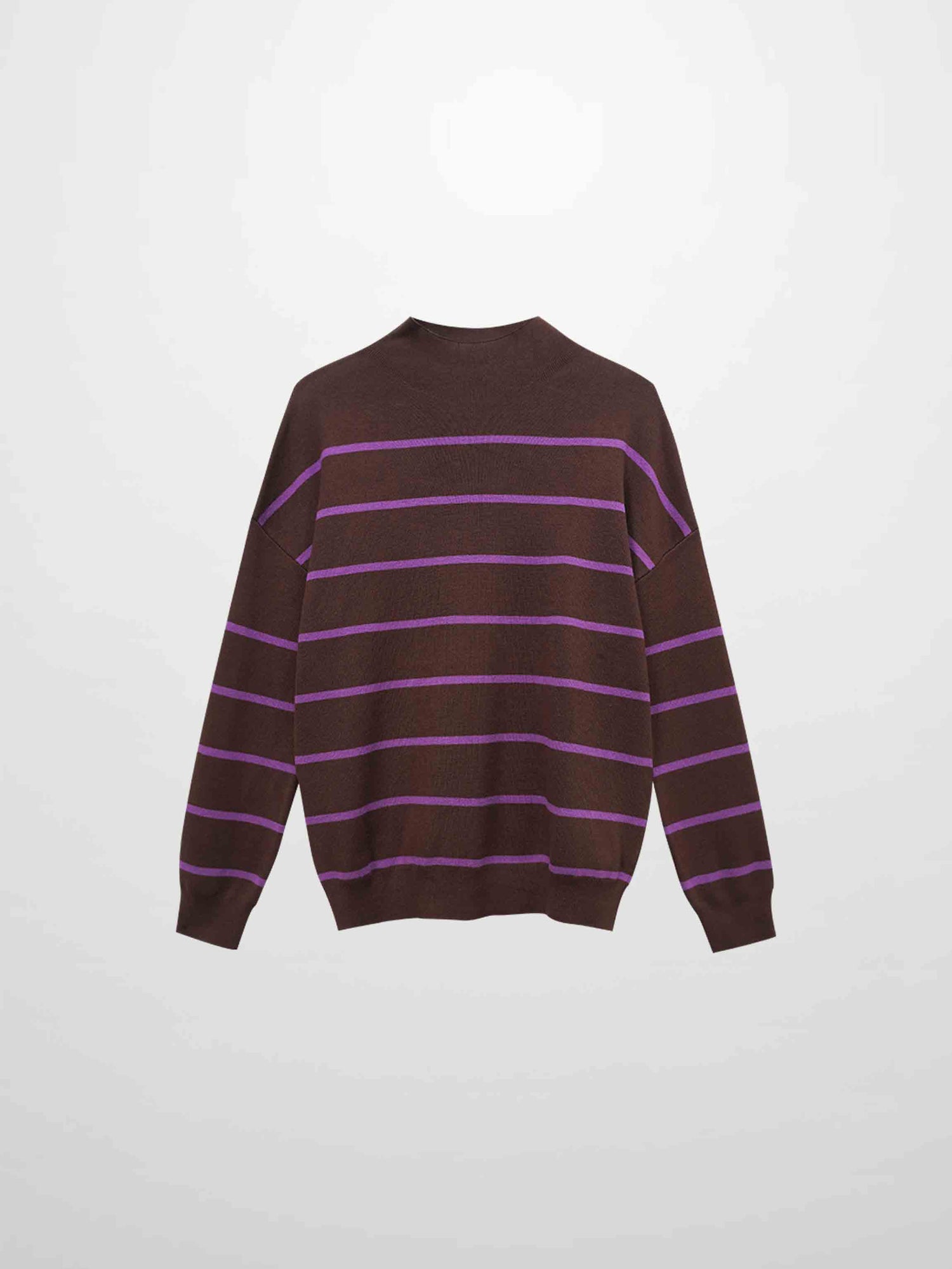 Mock Neck Thin Knit Sweater-Brown/Purple