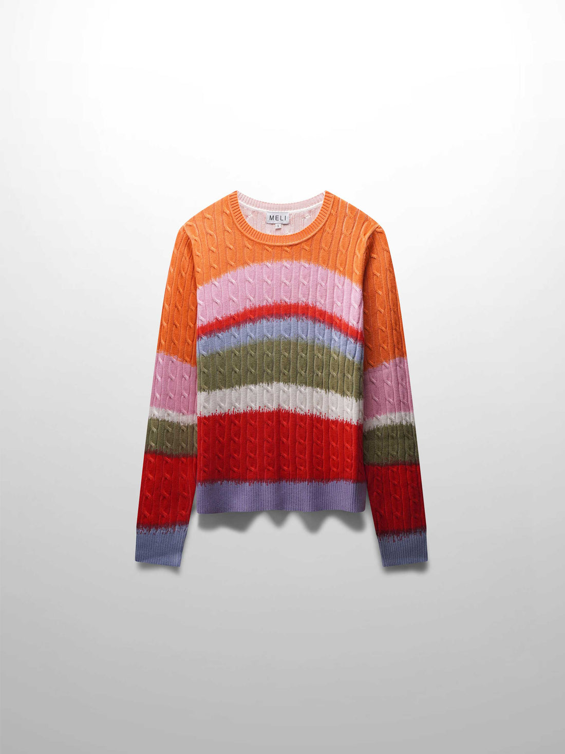 Printed Cable Knit Sweater- Striped Ombre