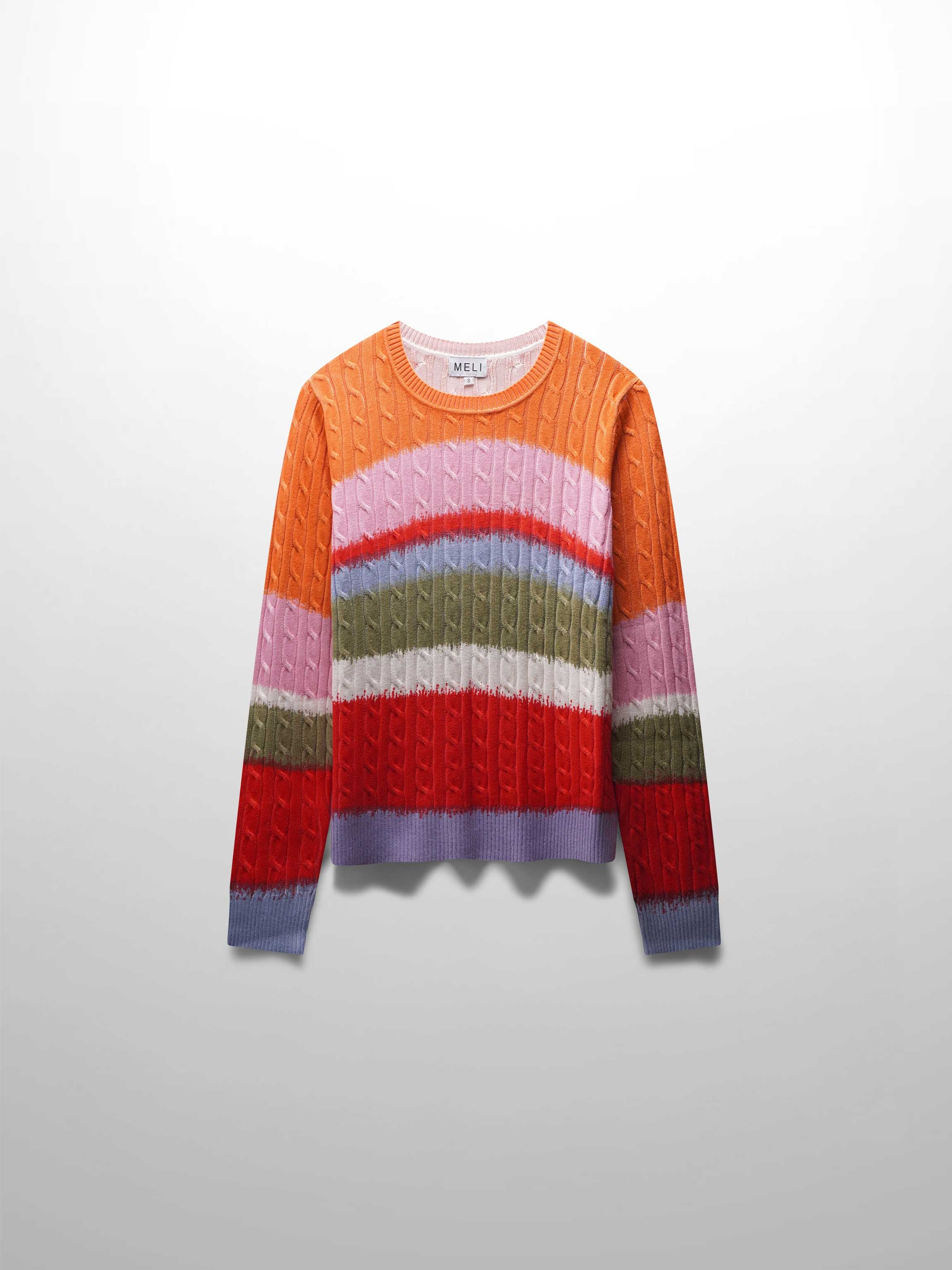 Printed Cable Knit Sweater- Striped Ombre