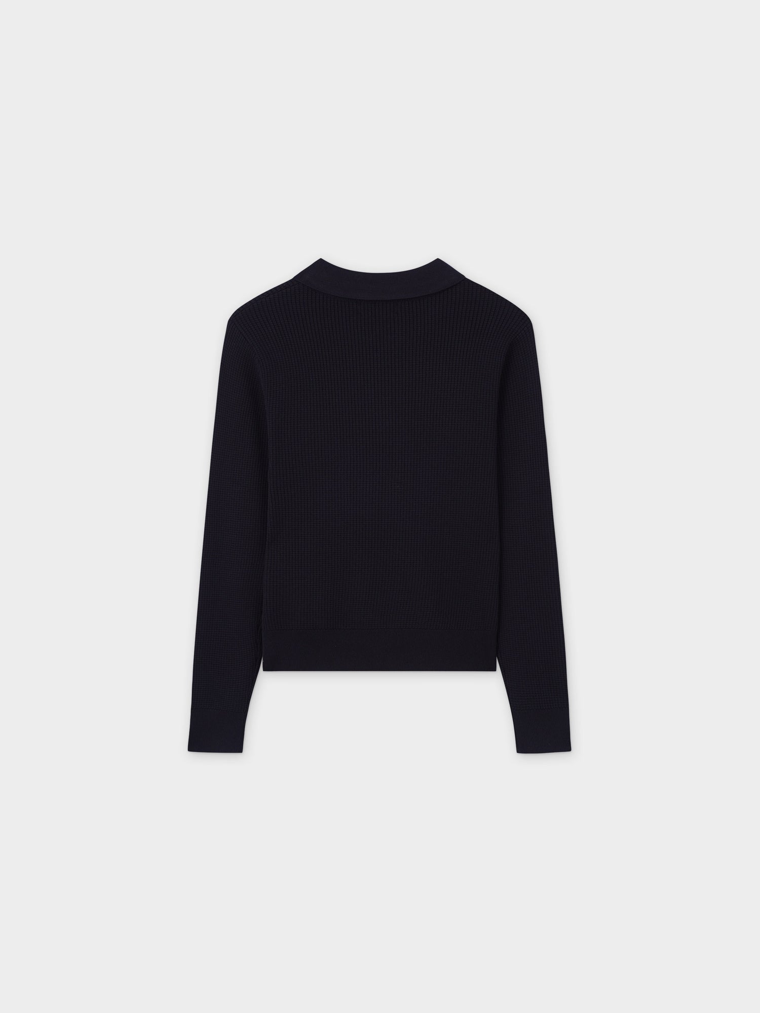 Waffle Collared Sweater-Black