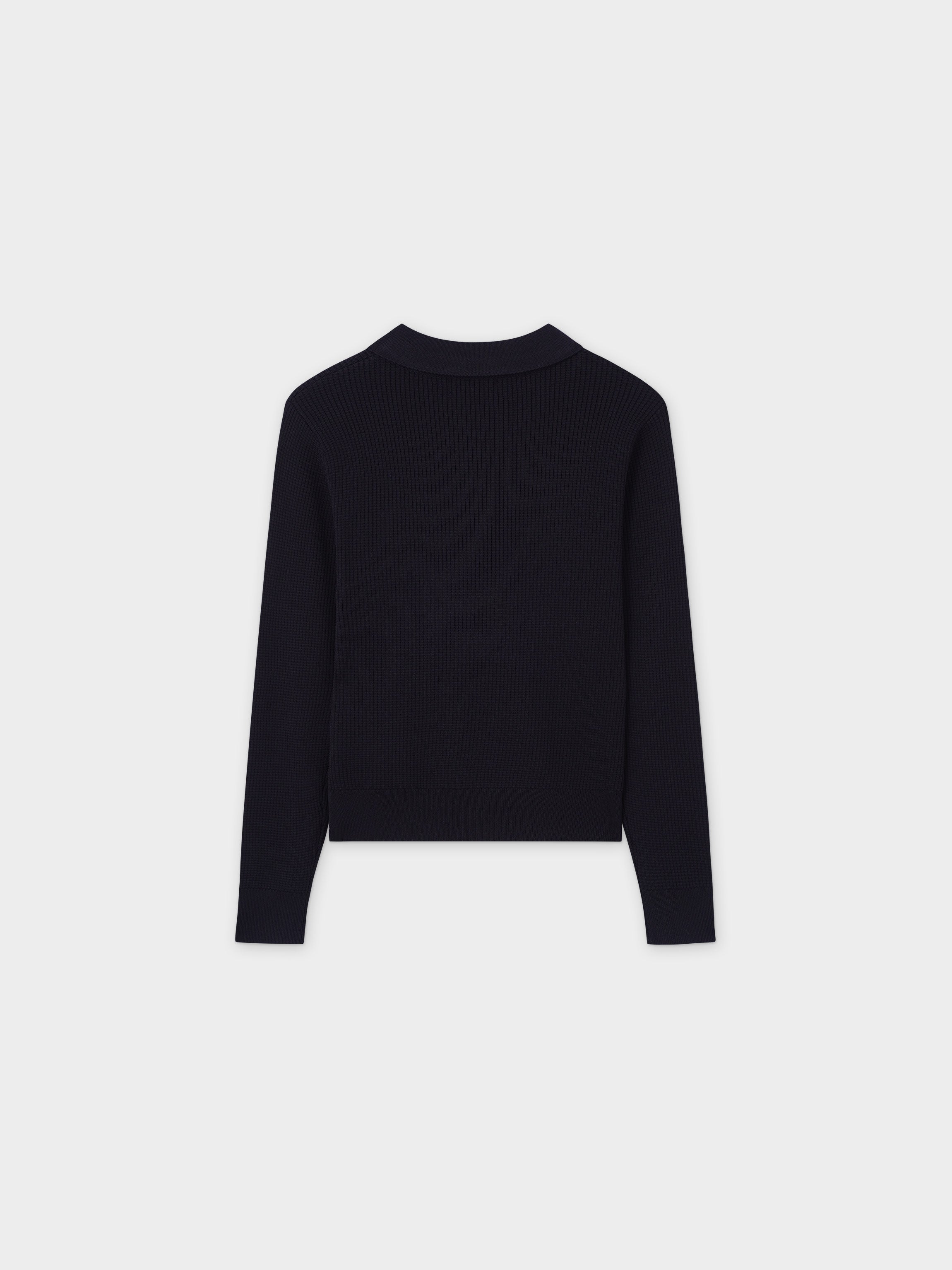 Waffle Collared Sweater-Black