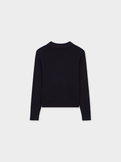 Waffle Collared Sweater-Black