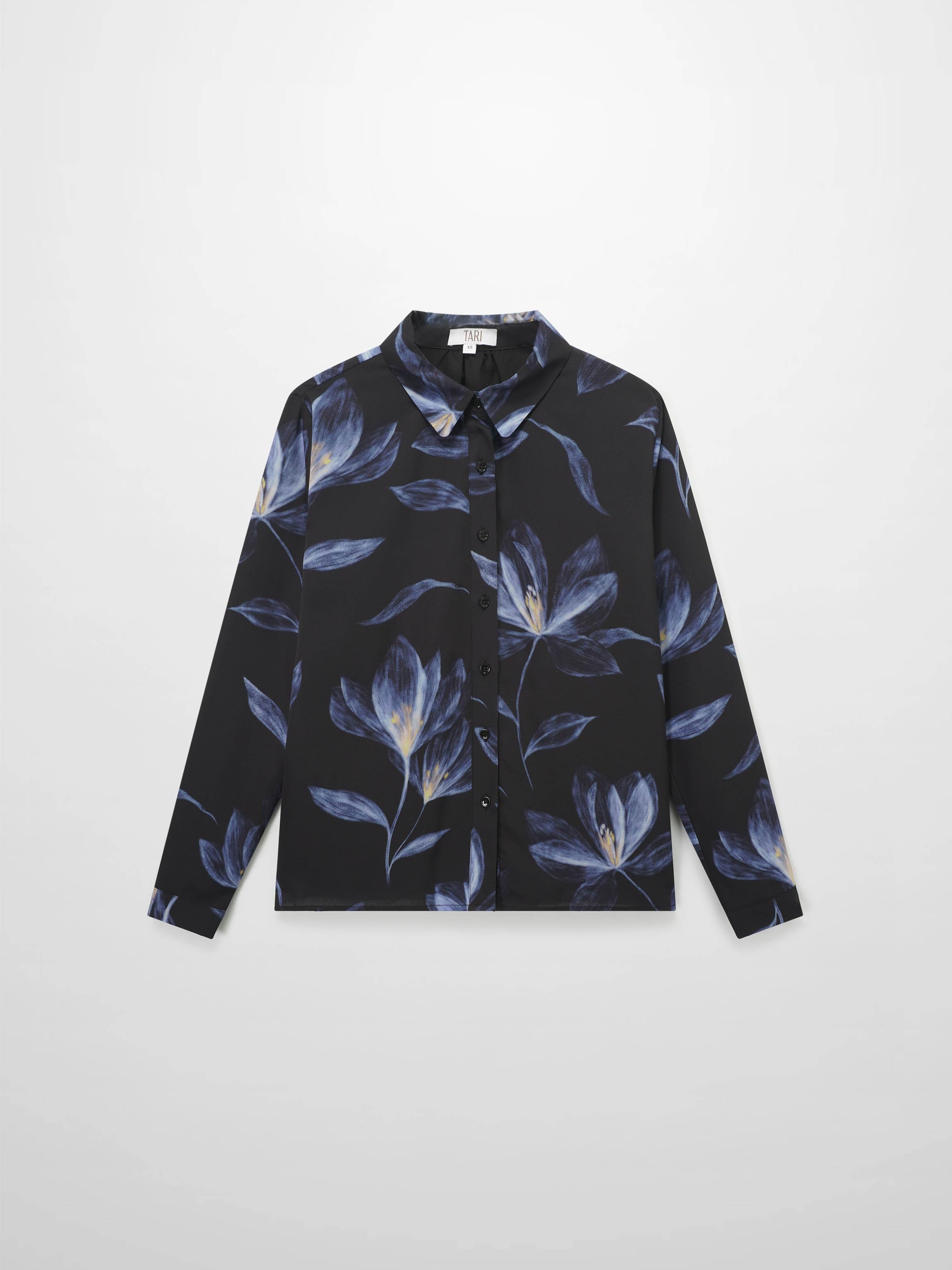 Button Down Collared Blouse-Blue Floral