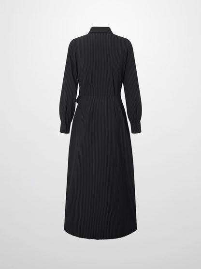 Wrap Shirtdress - Black Pinstripe