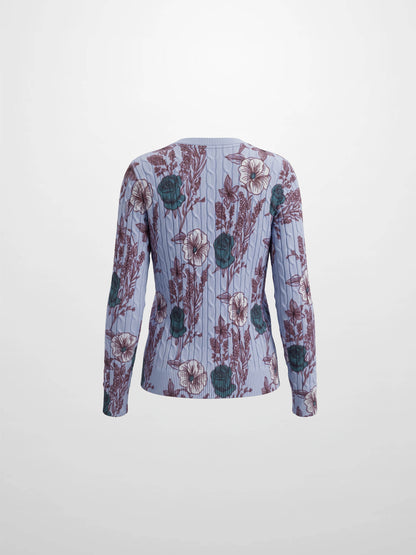 Floral Cable Printed Sweater - Lavender Floral