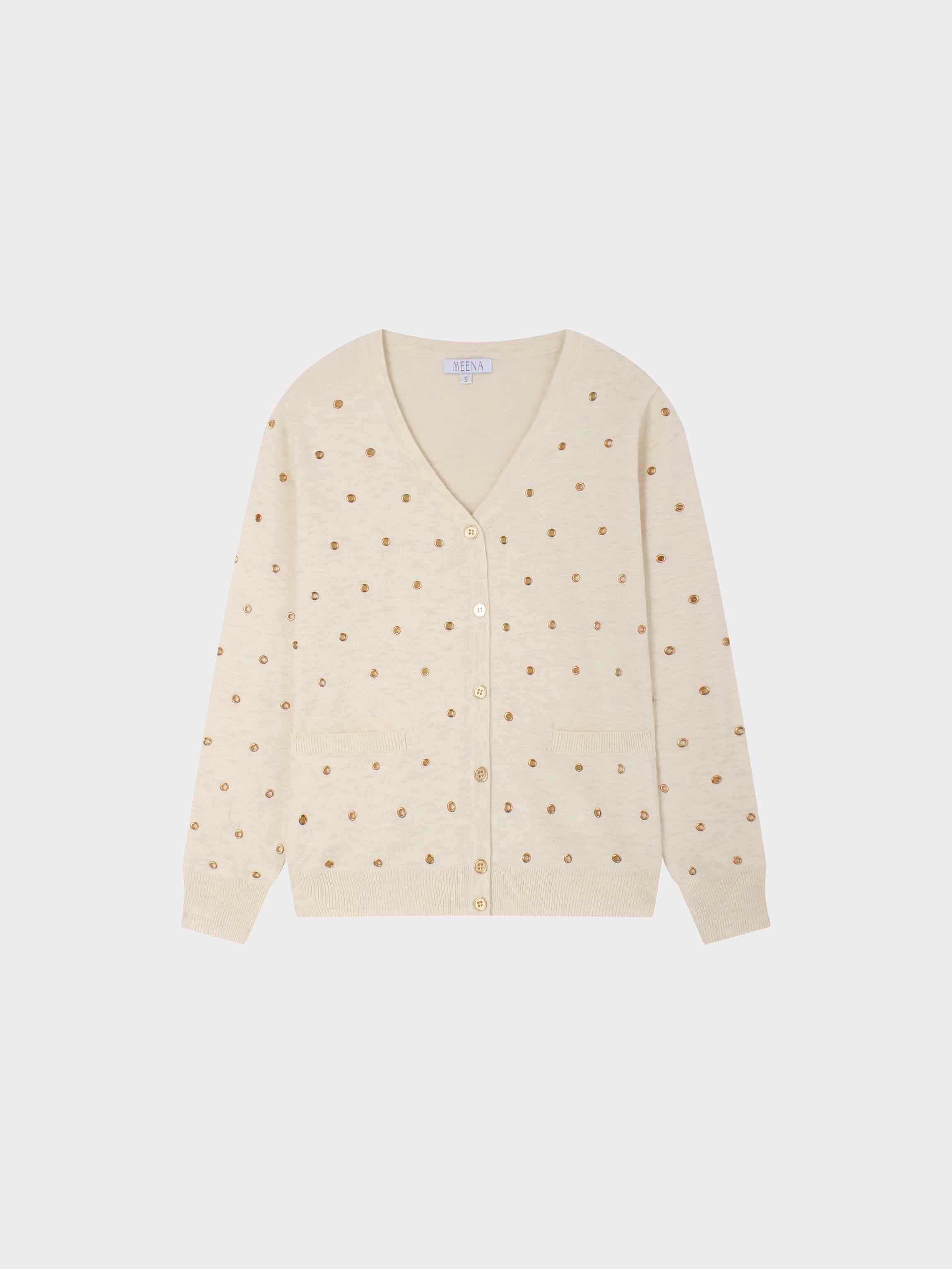 Grommet Cardigan-Cream