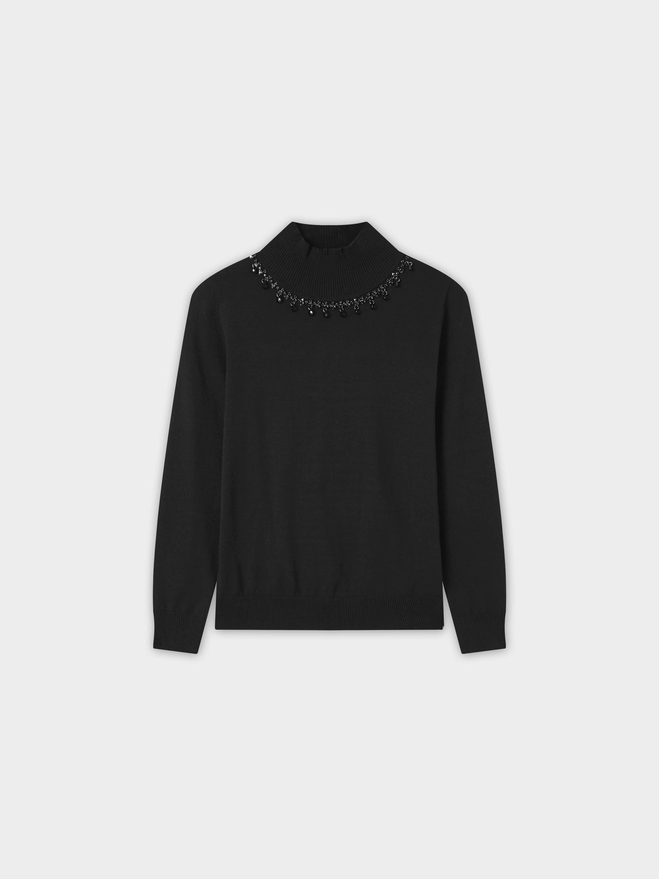 Beaded Turtleneck-Black