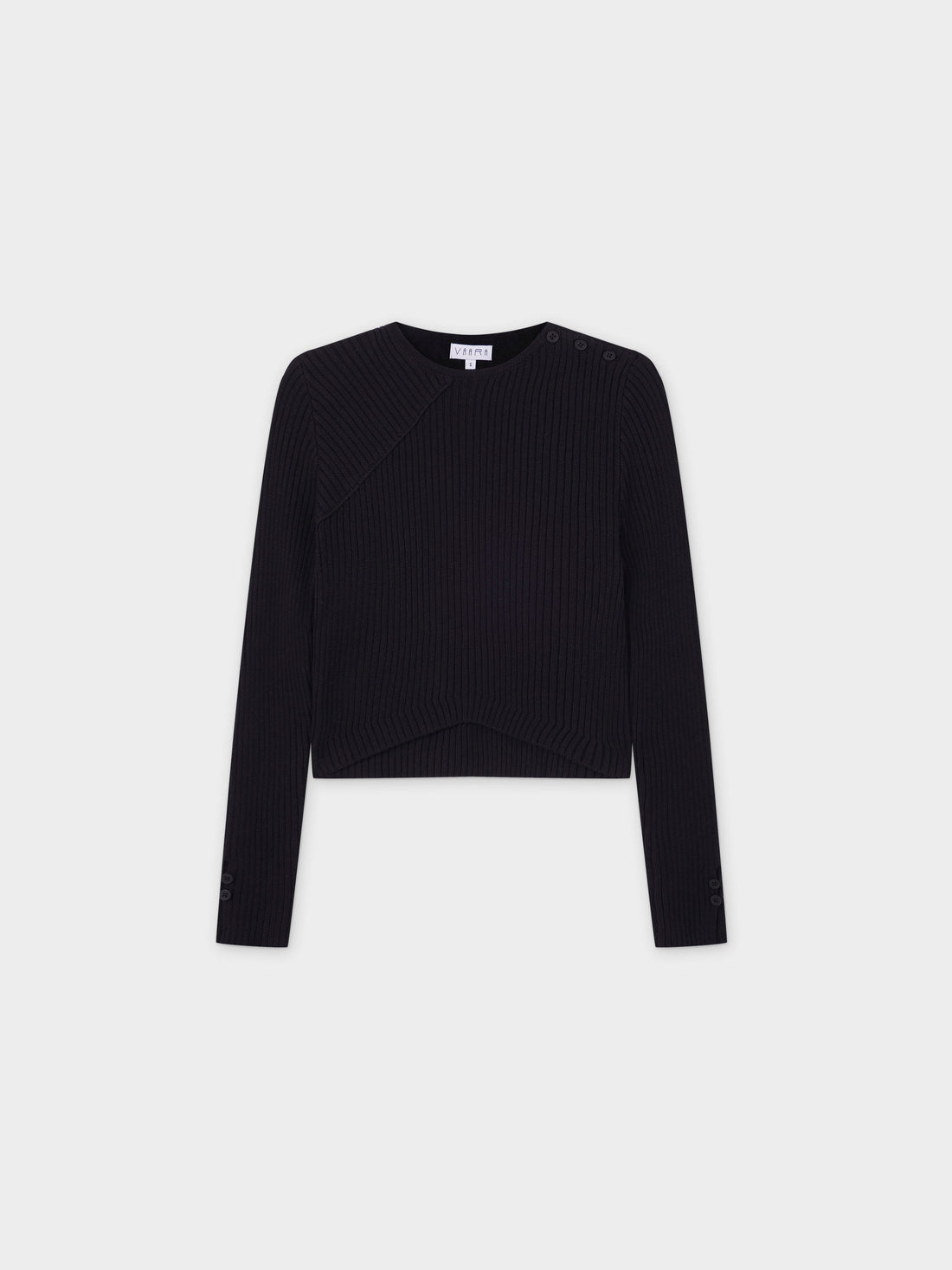 V Bottom Crop Sweater-Black