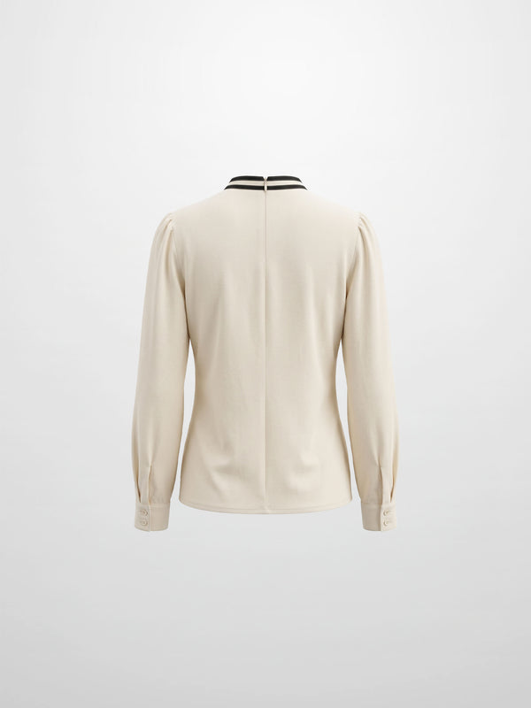 Velvet Trim Blouse - Cream
