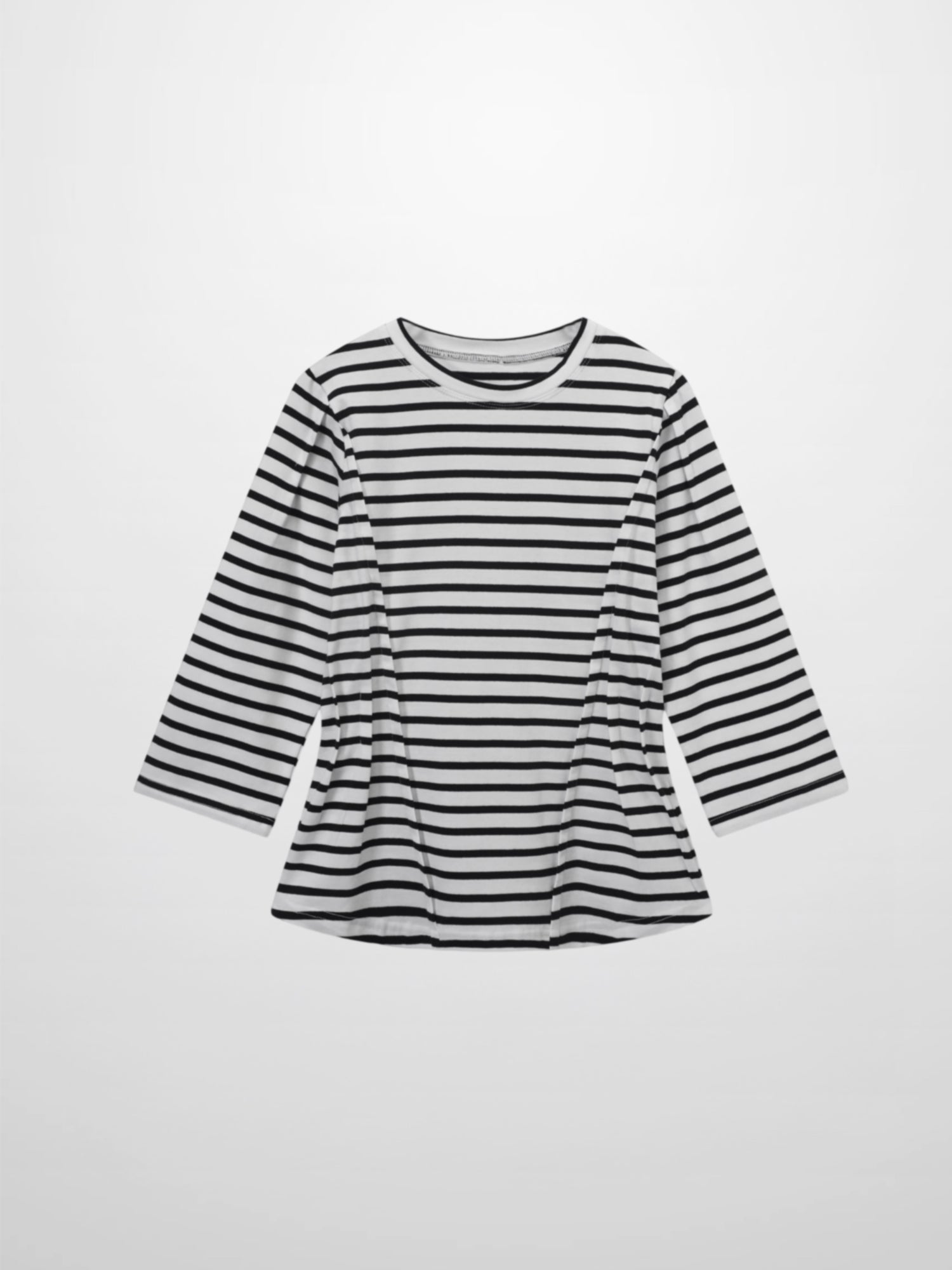 Pleat Seam T-shirt-Black/White Stripe