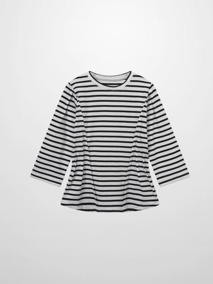 Pleat Seam T-shirt-Black/White Stripe