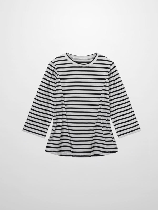 Pleat Seam T-shirt-Black/White Stripe