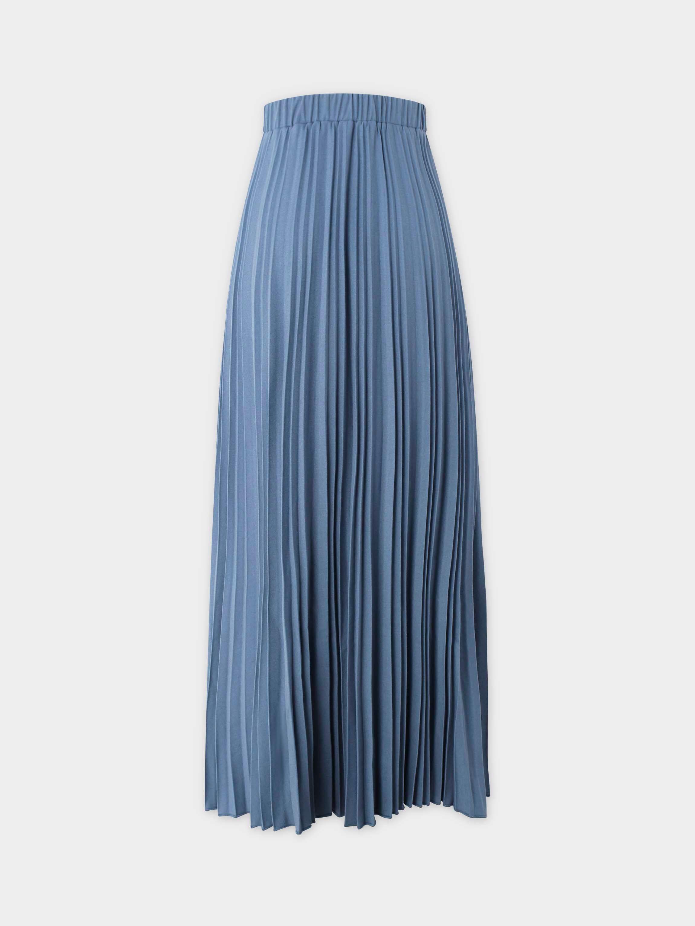 Wool Pleated Skirt-Denim Blue