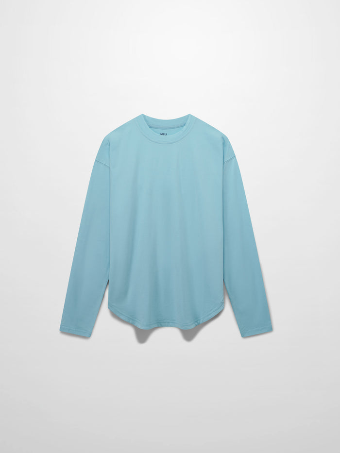 Oversized Rounded Hem T-Shirt-Sky Blue