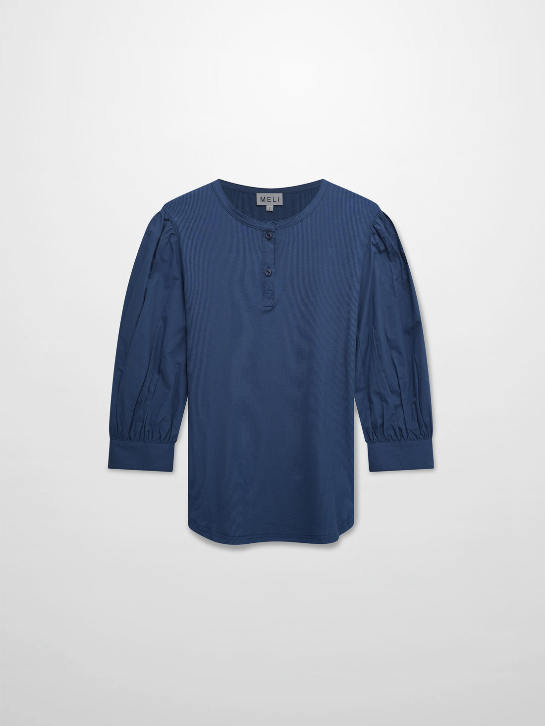 Puff Sleeve Ribbed T-Shirt-Dark Blue