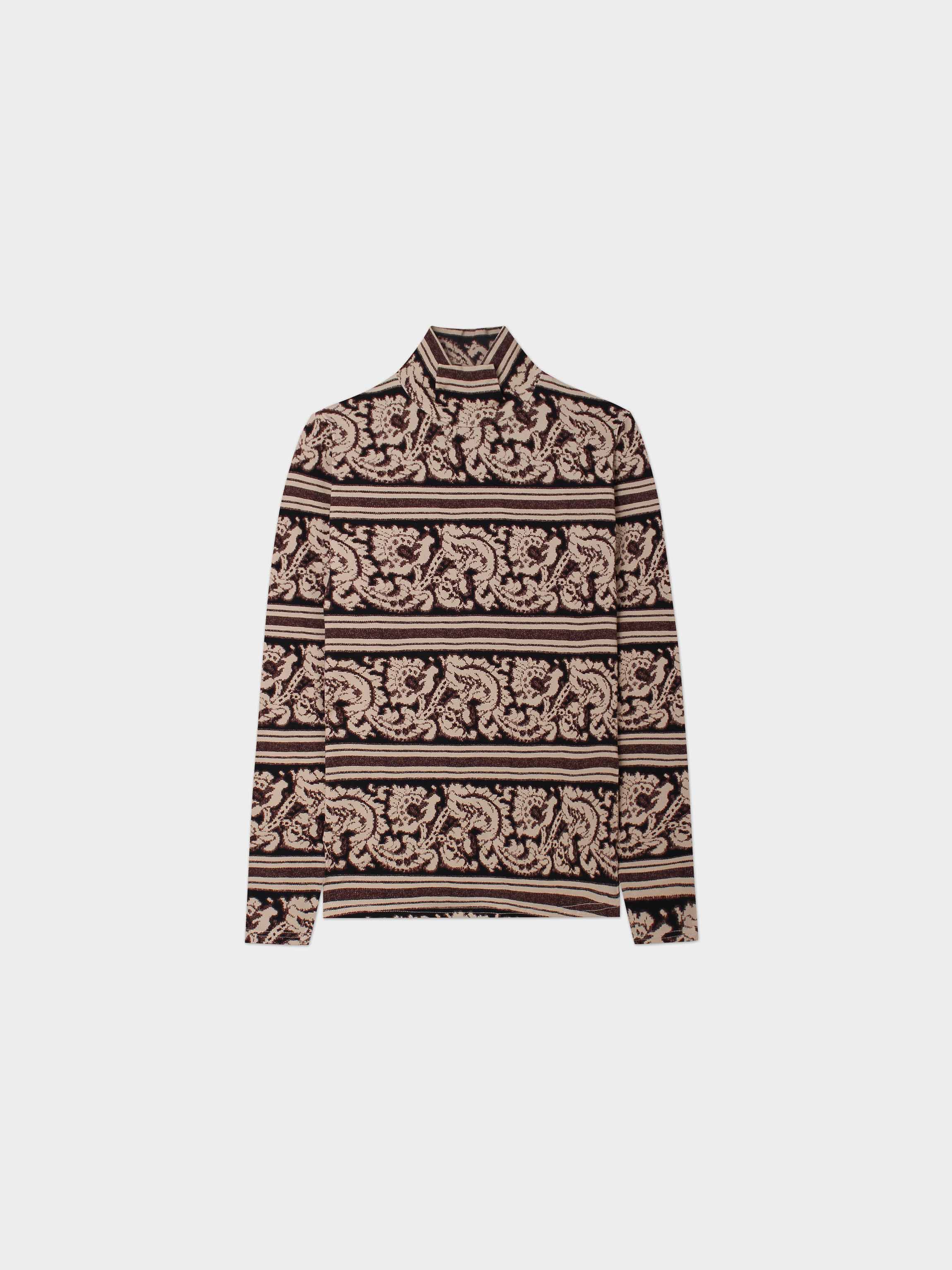 Printed Modal Turtleneck-Paisley Taupe