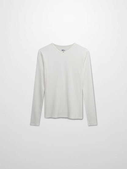 Soft Ribbed High V Tee-White