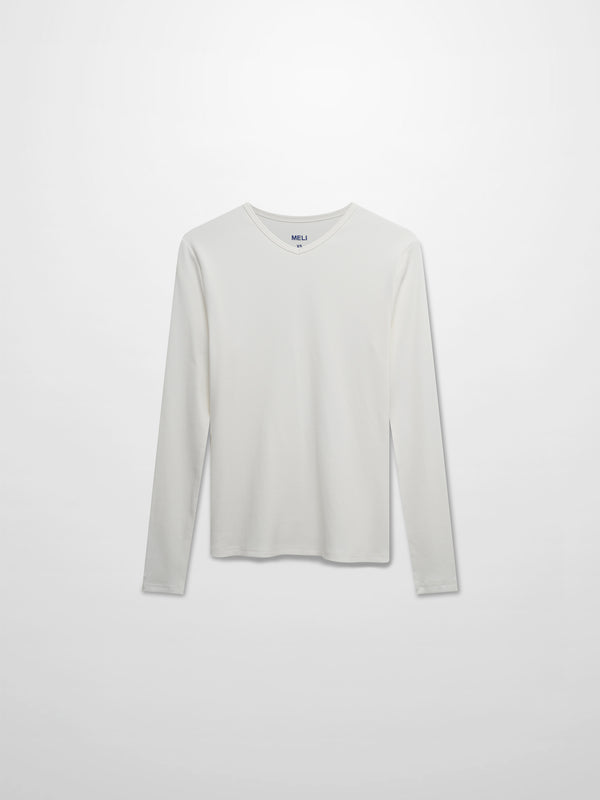 Soft Ribbed High V Tee-White
