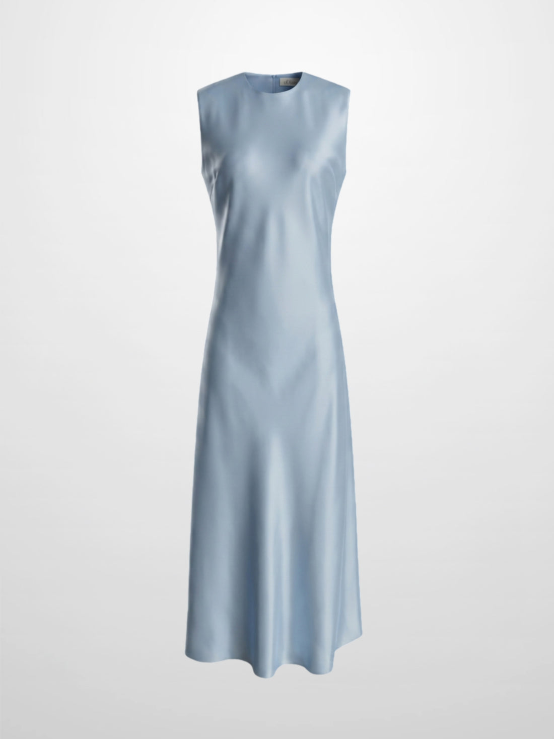 Faux Satin Crew Neck Slip Dress-Light Blue
