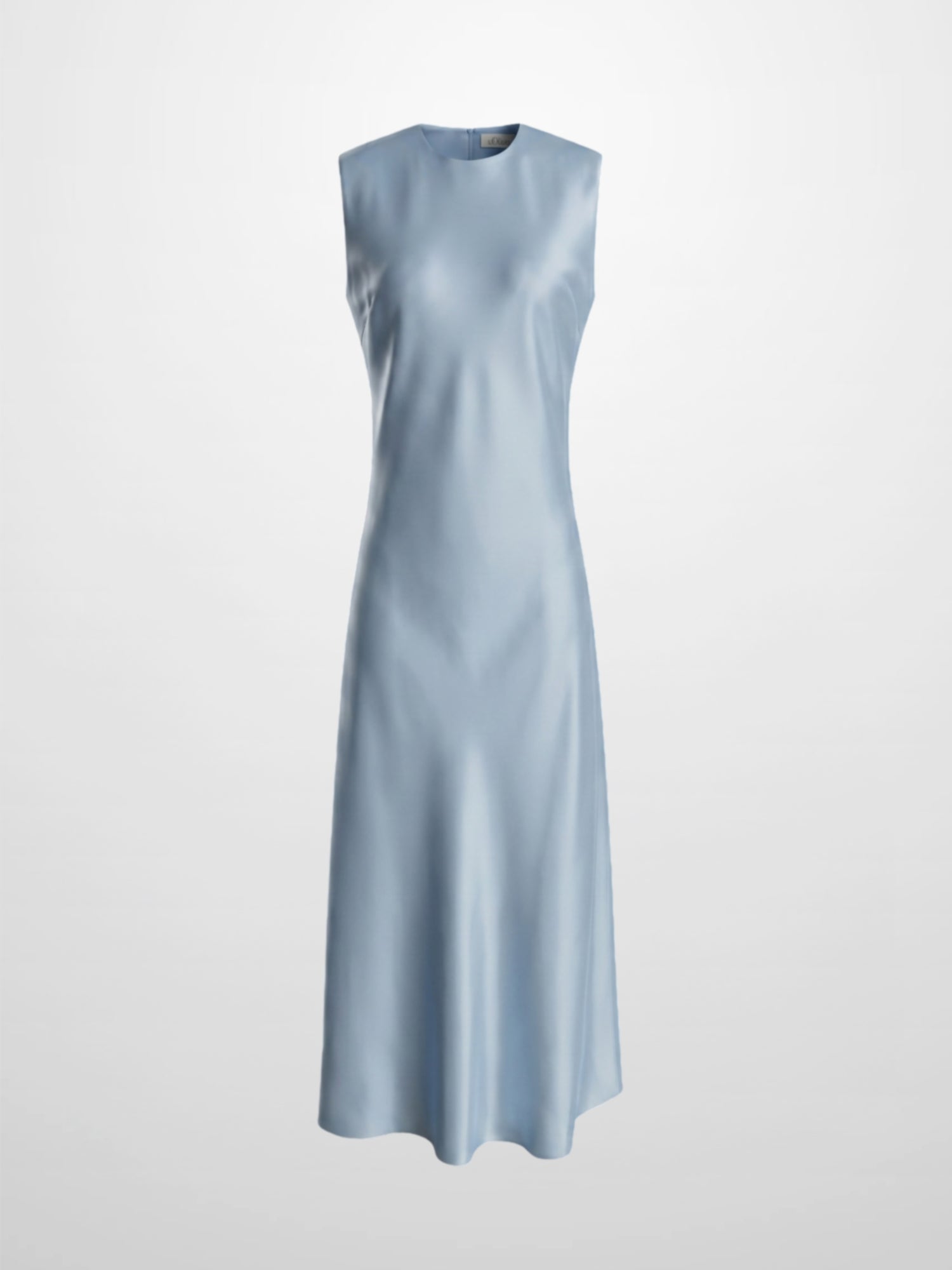 Faux Satin Crew Neck Slip Dress-Light Blue