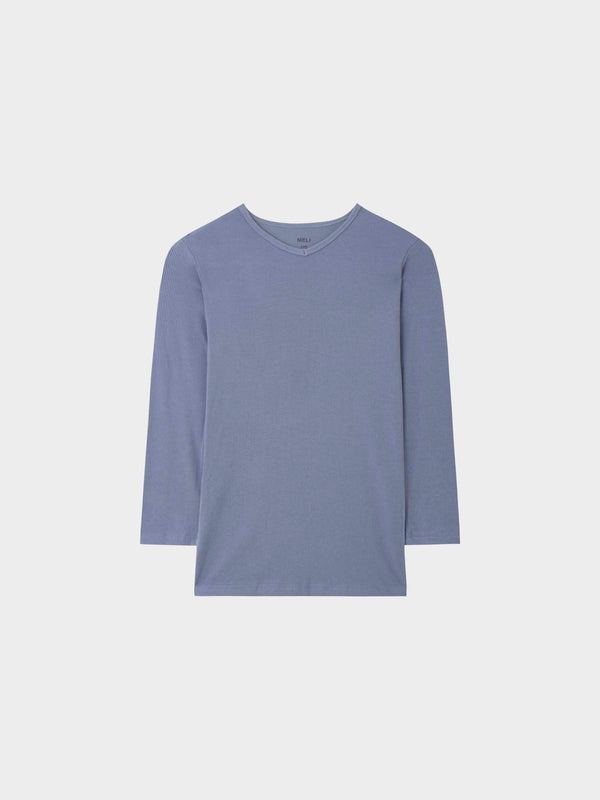 RIBBED HIGH V 3Q-HEATHERED BLUE