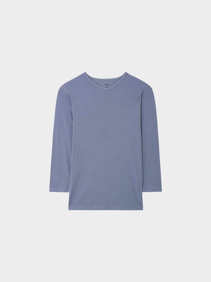 RIBBED HIGH V 3Q-HEATHERED BLUE