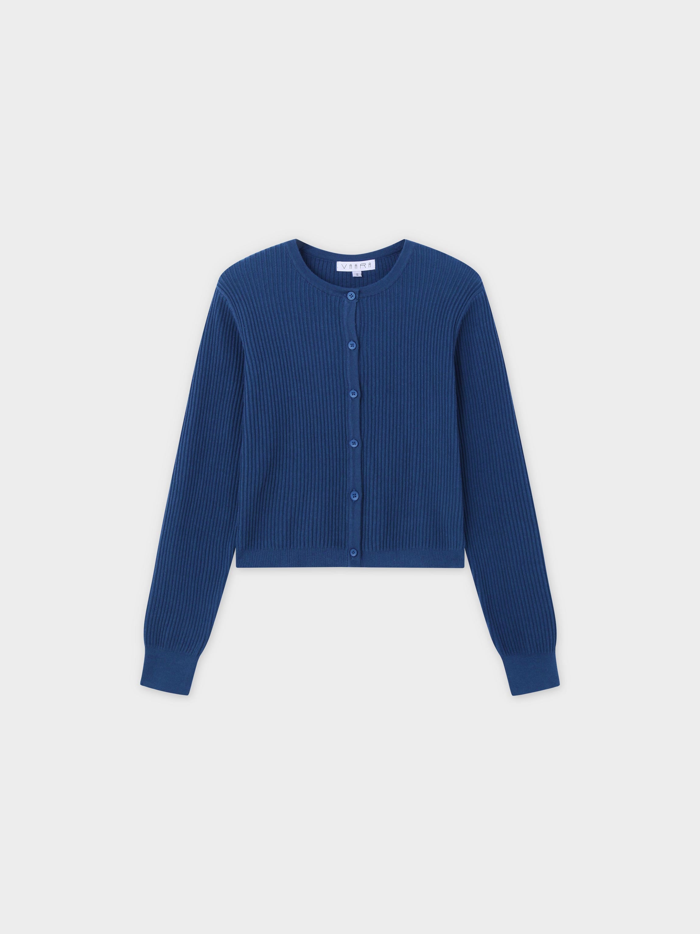 Button Down Ribbed Cardigan-Mallard Blue