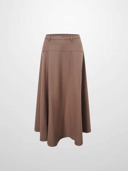 Wool Blend Yoke Skirt 26"-Mocha Mousse