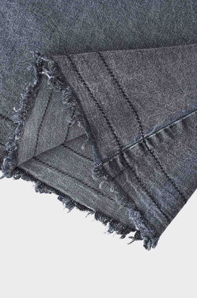 Washed Drawstring Denim Skirt-Black