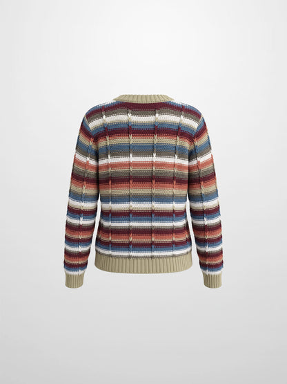 Overstitch Detail Striped Sweater - Multi Color