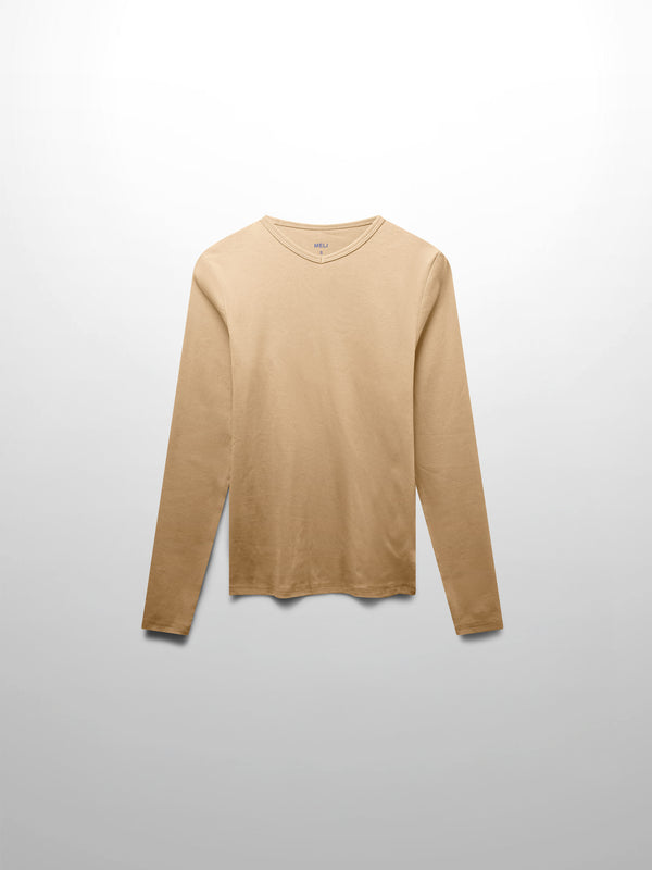 Basic High V Tee Long Sleeve-Taupe