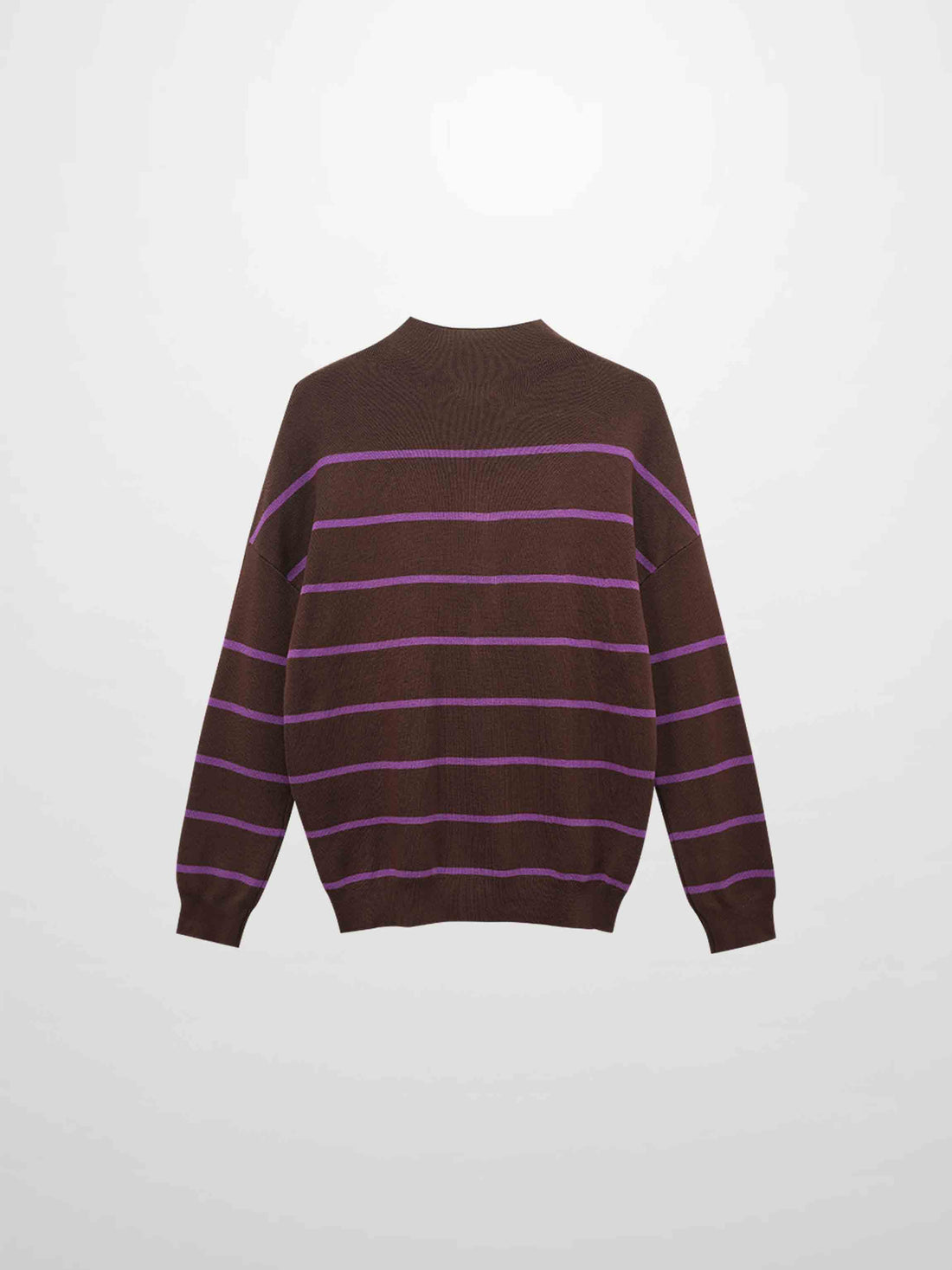 Mock Neck Thin Knit Sweater-Brown/Purple
