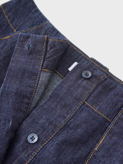 Front Panel Pocket Lightweight Denim Skirt-Dark Blue