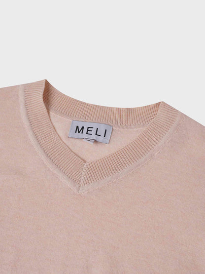 High V Lightweight Sweater-Heathered Peach