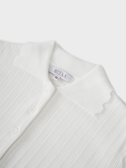 Wide Band Pointelle Sweater-White