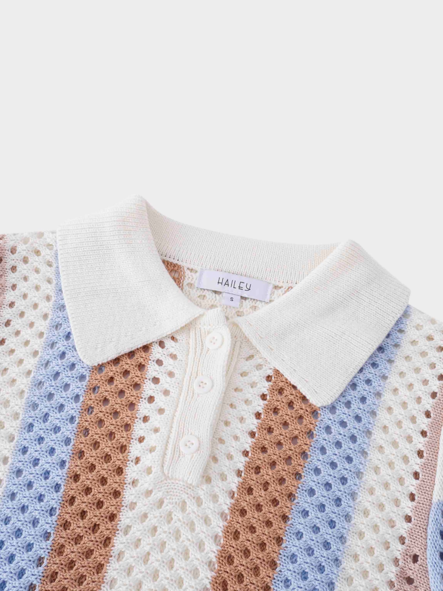 Mesh Striped Polo Sweater-Tan/Blue