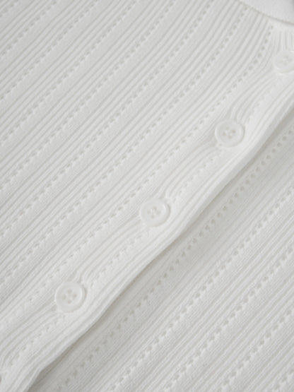 Wide Band Pointelle Sweater-White