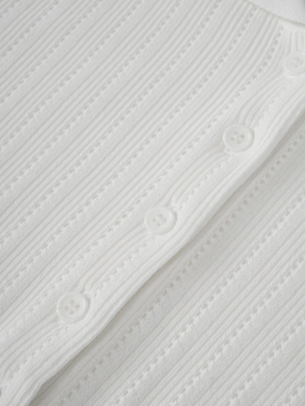 Wide Band Pointelle Sweater-White