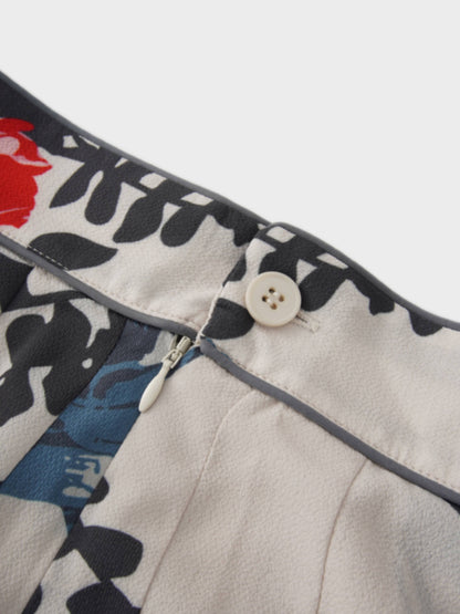 Printed Stitched Pleated Skirt-Floral