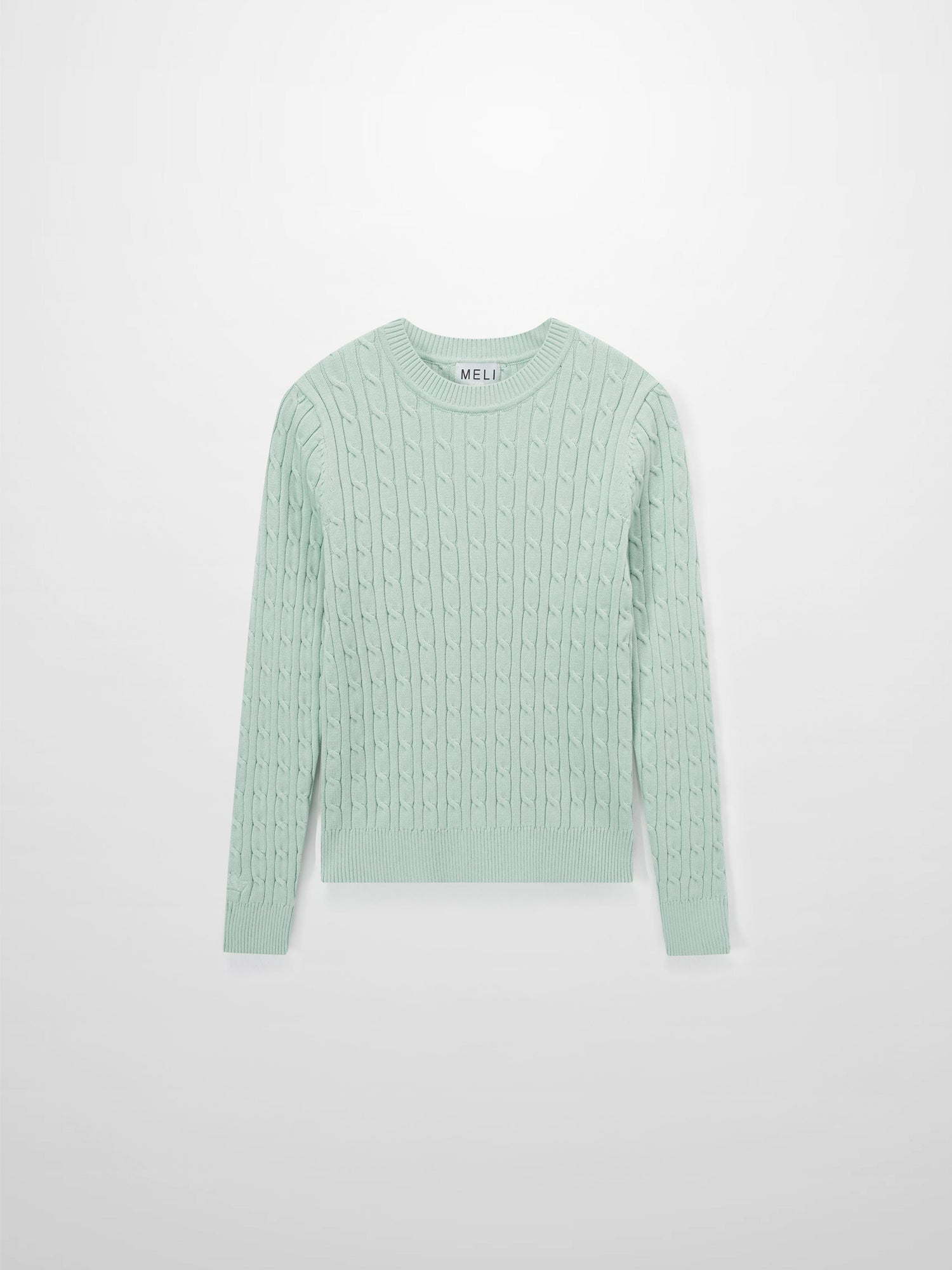 Crew Neck Cable Sweater-Aqua