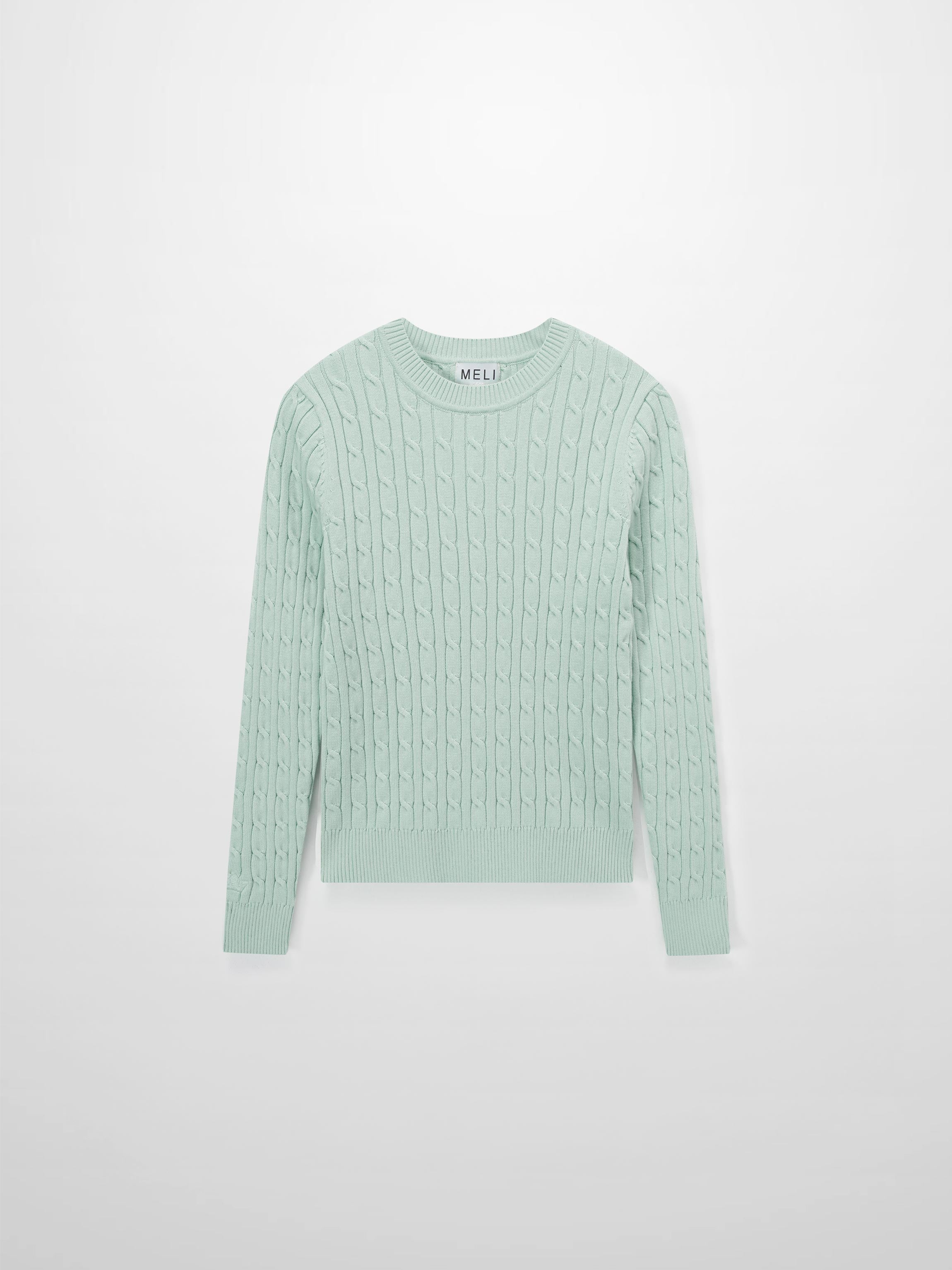 Crew Neck Cable Sweater-Aqua