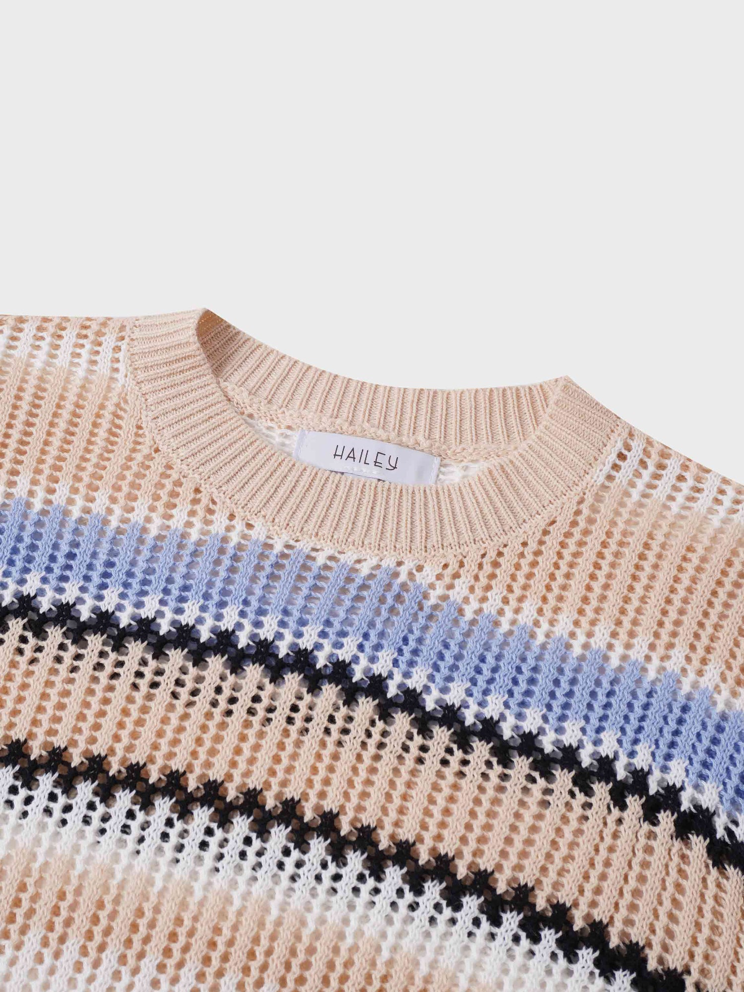 Mesh Striped Sweater-Tan/Light Blue