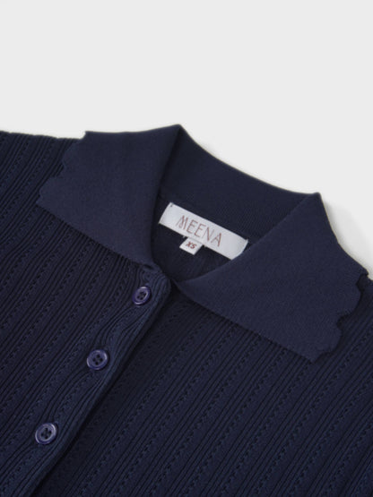 Wide Band Pointelle Sweater-Navy