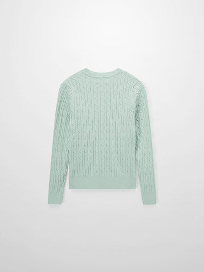 Crew Neck Cable Sweater-Aqua
