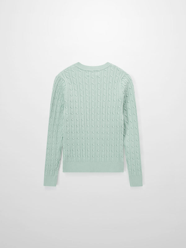 Crew Neck Cable Sweater-Aqua